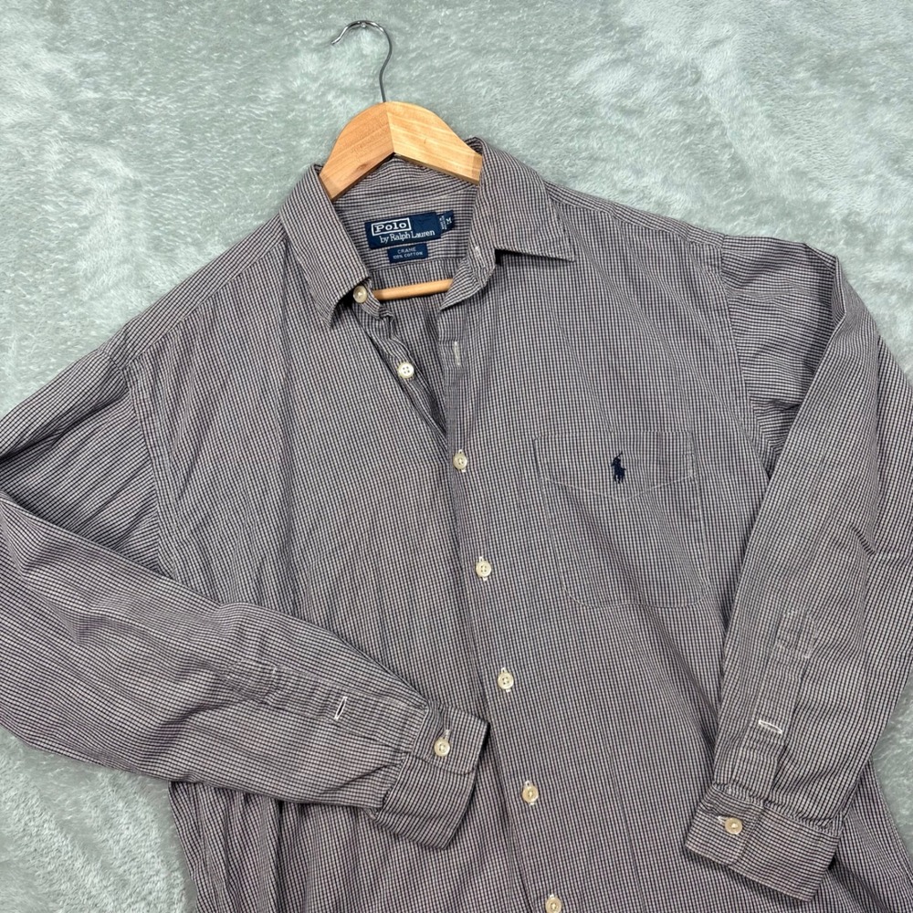 Polo Ralph Lauren Button Down Shirt Mens M Blue Crane Fit Micro Check Cotton
